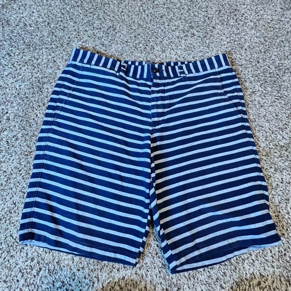 Gap Classic Khakis Mens 36‎ Navy Blue White Striped Cotton Chino Shorts 959498